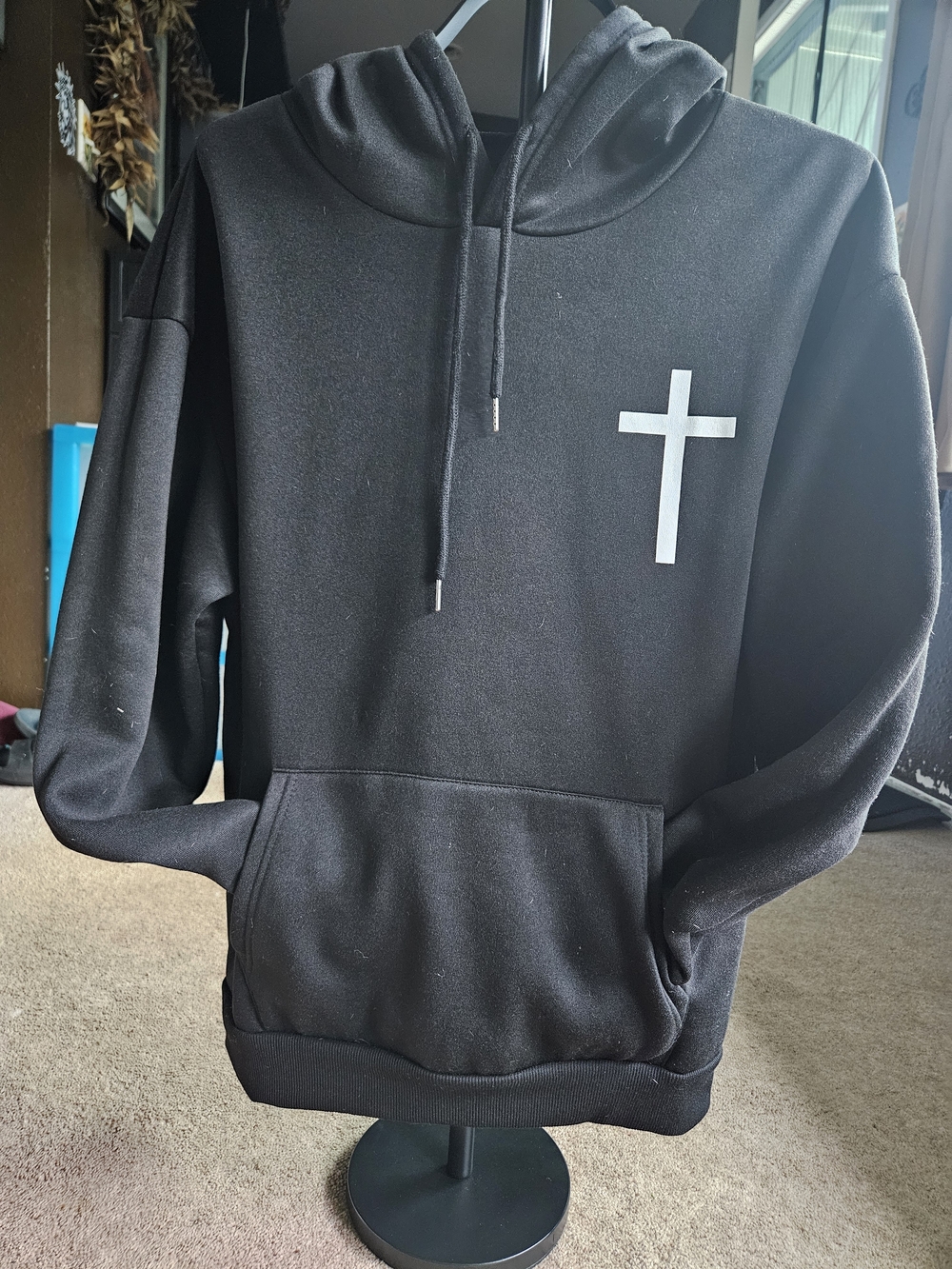 Men's Black Cross Graphic Hoodie Sweater